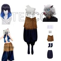 Moterų Helovino Kostiumai Anime Demonas Hashibira Inosuke Cosplay Kiaulės Kaukė Kelnės Su Įvyniojimu Kimetsu no Yaiba Perukas Kostiumas L gray