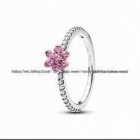 Pan Jia Pink Zirconia Necklace & Ruby Plum Blossom Ring Set with Sterling Silver 925 Sterling Silver white