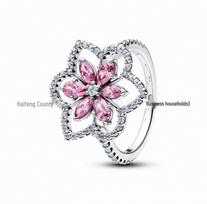 Pan Jia Pink Zirconia Necklace & Ruby Plum Blossom Ring Set with Sterling Silver 925 Sterling Silver white