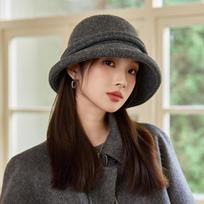 Women S Autumn Winter Vintage Wool Bucket Hat Elegant Casual Hat One Size pilka
