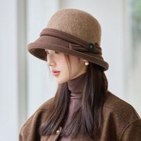 Women S Autumn Winter Vintage Wool Bucket Hat Elegant Casual Hat One Size kava