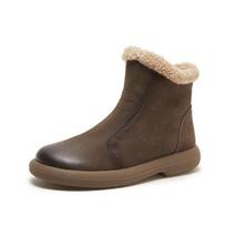 Genuine Leather Snow Boots Women Faux Wool Fur Outdoor Keep Warm Winter Ladies Ankle Boots Side Zipper Non-Slip Women Snow Boots 40 black