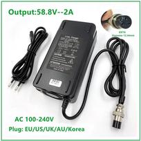 58.8V2A įkroviklis skirtas 52V ličio jonų akumuliatoriaus elektrinio dviračio ličio akumuliatoriaus įkroviklis GX16 Aukštos kokybės stiprus su aušinimo ventiliatoriumi Korea
