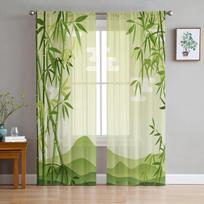 Žalio bambuko miško langų užuolaidos svetainei, miegamajam, virtuvei Šifono permatomas langų apdangalas 135W x 160H(cm)