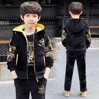 Winter Boys Tracksuit Toddler Teenager Clothes Tiger Velvet Jacket + Sweater + Pant Three-piece Set Children Kids 8~12 Year 130 black