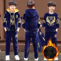 Winter Boys Tracksuit Toddler Teenager Clothes Tiger Velvet Jacket + Sweater + Pant Three-piece Set Children Kids 8~12 Year 130 brown