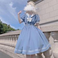 Minkšta Sesutė Mielos Lolitos Suknelės Moterims Saldžios Pūstos Rankovės Lieknos Studentės Suknelės Šventė Retro Mergaitės Kaspinas Jūreiviškas Apykaklė Vestidos M mėlyna