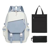 College style large-capacity load reduction spine protection schoolbag new student three-piece leisure backpack gray