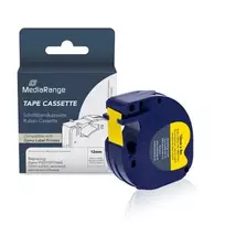 MediaRange suderinama Dymo etikečių juostos kasetė 12mm x 4m juoda ant geltonos (MRDY91222)
