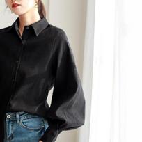 Autumn and Winter New Retro Hong Kong Style Niche Lantern Sleeves Versatile Loose College Style Shirts for Women XL black