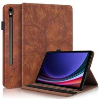 „Funda For Samsung Tab S11 Ultra 14.6 S10 FE Plus“ 13.1 colio įspausto medžio formos piniginės ir stovo dėklas, skirtas „Galaxy Tab S10 FE Plus SM-X620 X626B“ Tab S11 Ultra 14.6 ruda