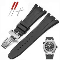 Silikoninė laikrodžio apyrankė, skirta AP Royal Oak Offshore Series 15710 26470 sulankstoma sagties guminė juostelė 28 mm Strap silver buckle  28mm black