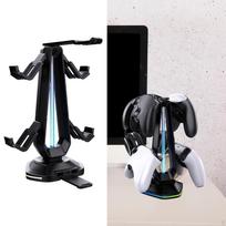 RGB Headset Stand,Controller Holder with 9 Light Modes Headphone Display Detachable Hook for DJ black