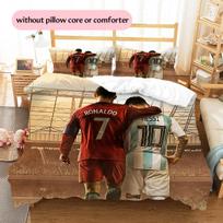 Cristiano Ronaldo ir Lionelis Messi Raštas Patalynės Antklodės Komplektas Namų Dekoras Dovana (1 * antklodės užvalkalas + 2 * pagalvės užvalkalai be šerdies) 135x200cm black