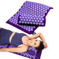 Akupresūros masažo kilimėlis su pagalvėle DrFit, violetinės spalvos, 75 cm