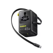 Baseus PicoGo AG11 45W 6-in-1 Universal Travel Adapter with Retractable USB-C Cable - Black