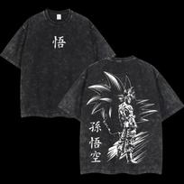 Dragon Ball Gogeta Super Saiyan Blue Vintažiniai skalbti grafiniai marškinėliai, Unisex oversized gatvės stiliaus drabužiai, Anime gerbėjų dovana M dramblio kaulas