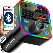 FM Bluetooth MP3 siųstuvas ir įkroviklis, SD kortelės lizdas, 2x USB, RGB, greitas QC3.0 įkrovimas