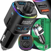 FM siųstuvas su Bluetooth, USB, USB-C, QC 3.0 ir PD 23W, įkroviklis su BASS, LED, MP3