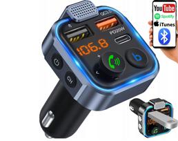 Bluetooth FM siųstuvas, MP3 grotuvu, greitas USB QC 3.0 kroviklis, 3 jungtys, RGB