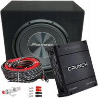 Žemų dažnių garsiakalbio dėžė Pioneer 1400W su Crunch GPX stiprintuvu ir laidais