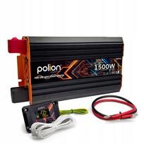 Automobilinis inverteris Polion, 1500W, 24V/230V, grynos sinusinės bangos