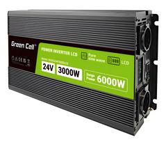 Įtampos keitiklis Green Cell, 24V į 230V, 3000W/6000W, su LCD, tinkamas siurbliams ir varikliams