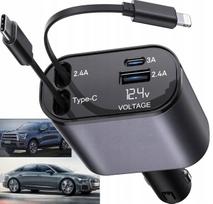 Automobilinis įkroviklis JOINT, 120W, USB-C ir USB-A, 4in1, greitas įkrovimas
