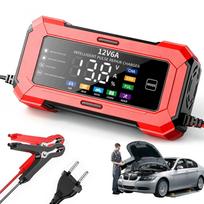 Akumuliatoriaus įkroviklis 12V 6A su LCD ekranu motociklams ir automobiliams