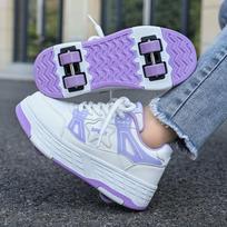 Kids four Wheels Roller Skating Shoes With Light Magic Stick Walking Shoes Detachable Wheels Roller Skate Shoes For Teenagers 37 violetinė