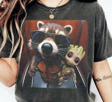 Raketų meškinas x Groot marškinėliai Unisex L brown