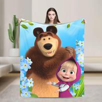 Animacinis M-Maša ir Lokys Antklodė Kokybiška Šilta Minkšta Lovatiesė Žieminė Kelionės Lėktuvu Namų Dekoras Raštas Patalynė 150x200cm