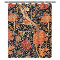 William Morris gėlių dušo užuolaida – Senovinis Art Nouveau botaninis spaudinys, 12 kabliukų, 70,87×70,87  Aukščiausios kokybės audinys, vonios kambario dekoras W60H190(CM)-1 Pcs black