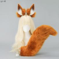 2 vnt./rinkinys Kailinės lapės ausys ir uodega Anime pliušinės katės šuns ausys Plaukų juosta Rožinė gyvūno uodega Pūkuotos Cosplay ausys ir uodega Žaidimas Role Play ear and tail white