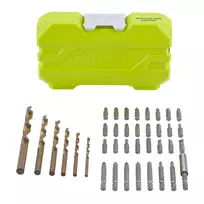 Ryobi RAK38SDD 38 dalių gręžimo ir sukimų rinkinys su 24 x 25 mm atsuktuvų antgaliais, HSS ir mūro antgaliais, veržliarakčiais, magnetiniu laikikliu ir dėklu