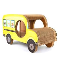 Didelė gofruoto kartono katės lova ir draskyklė - Mokyklinio autobuso ir ledų sunkvežimio dizainai su nagų galandinimo funkcijomis 60x26.5x34cm yellow