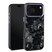 Prabangus metalinis rėmelis, didelės tekstūros, atsparus smūgiams kameros apsaugas, anglies pluošto telefono dėklas, skirtas iPhone 17 16 Pro Max, 17 Air For iPhone17 Pro mėlyna