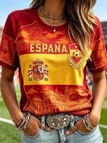 Ispanijos Futbolo Sirgaliaus Marškinėliai Trumpomis Rankovėmis Kvėpuojantis Greitai Džiūstantis Gatvės Stiliaus Laisvalaikio Futbolo Marškinėliai Madingi Šeimos Derinimo 2026 M orange