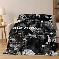 Madingas Billie Eilish Hit Me Hard and Soft Dainininkės Flanelinis pledas Minkštas pledas lovai, miegamajam, svetainei, kelionėms, dovana vaikui 75x90cm gray