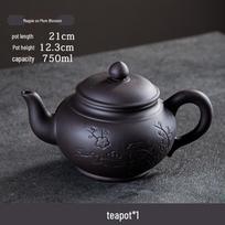 Large Zisha Ceramic Magpie Teapot Set - Semi-Handmade with High Capacity gray