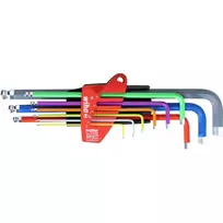 Wiha Hex Ball End raktų rinkinys 9 dalių, šviečiantys, spalvomis koduoti 1,5-10 mm ErgoStar 46555