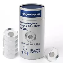 MAGNETOPLAN HOLTZ magnetoplan dizaino magnetukai, 25 mm, 6 vnt. neodimio magnetų su permatomu akrilo koteliu, poliruoti (1680025)