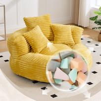 Bean Bag Chair – a durable lounge chair with high backrest, equipped with three cushions, suitable for adults and children (yellow corduroy) 108 x 108 x 52 cm