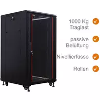IT-BUDGET 19 inch Tinklo spintelė SRK - 22U - 600x600 mm - Stiklinės/Storos durys - Surinkta - Juoda 99ITB19SRK2266GSNM
