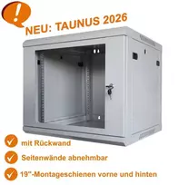 IT-BUDGET 19 colių tinklo spintelė TAUNUS - 12U, 450 mm gylio, rakinamos stiklo durelės, šviesiai pilka (90ITB191245GG)