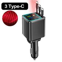 148W 7in1 Ištraukiamas Greitas Automobilinis Įkroviklis USB Type-C Maitinimo Adapteris su Stogo Žvaigždžių Danguje Ištraukiamu Kabeliu Automobilio Aksesuarai