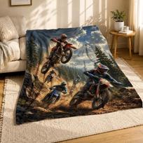 Motocross Forest Riders Coral Fleece Blanket Action Decor 150cm*180cm