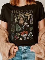 Vintage Herbology 100% Cotton Women's Retro Floral Print T-Shirt Soft Crew Neck Short Sleeve Top Shirt Floral Design L juoda