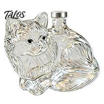 Sophisticated Whiskey Gift for Him Cute Kitten Shaped Whisky Decanter, High Borosilicate Glass Artistic Animal Wine Bottle Spirits Carafe Home A white