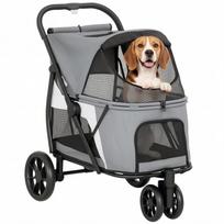 Dog Wagon Foldable Dog Buggy with Washable Cushion, Mesh Windows, 3 Wheels, for Medium-sized Dogs up to 20 kg, Grey 92 x 63 x 95 cm pilka